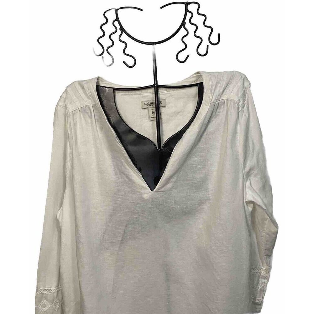 Rachel Zoe White Size Large Linen Blend Bohemian Shirt Puff Gathered Wrist Sleev